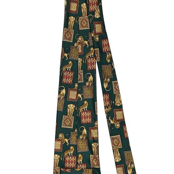 Salvatore Ferragamo Mens Green Lion Lioness Designer Silk Neck Tie Luxury - Picture 7 of 13